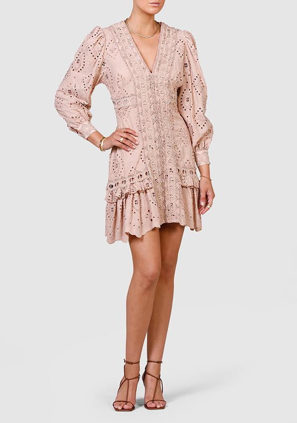 Nouveau Embroidery Mini Dress (Pink Clay) by Ministry of Style